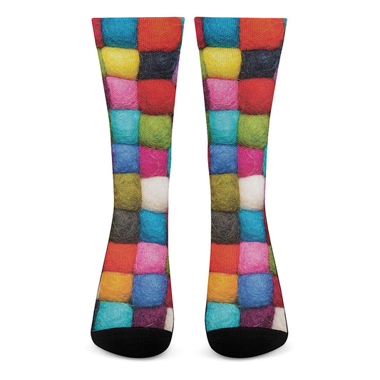 Colorful Yarn Balls Print Crew Socks