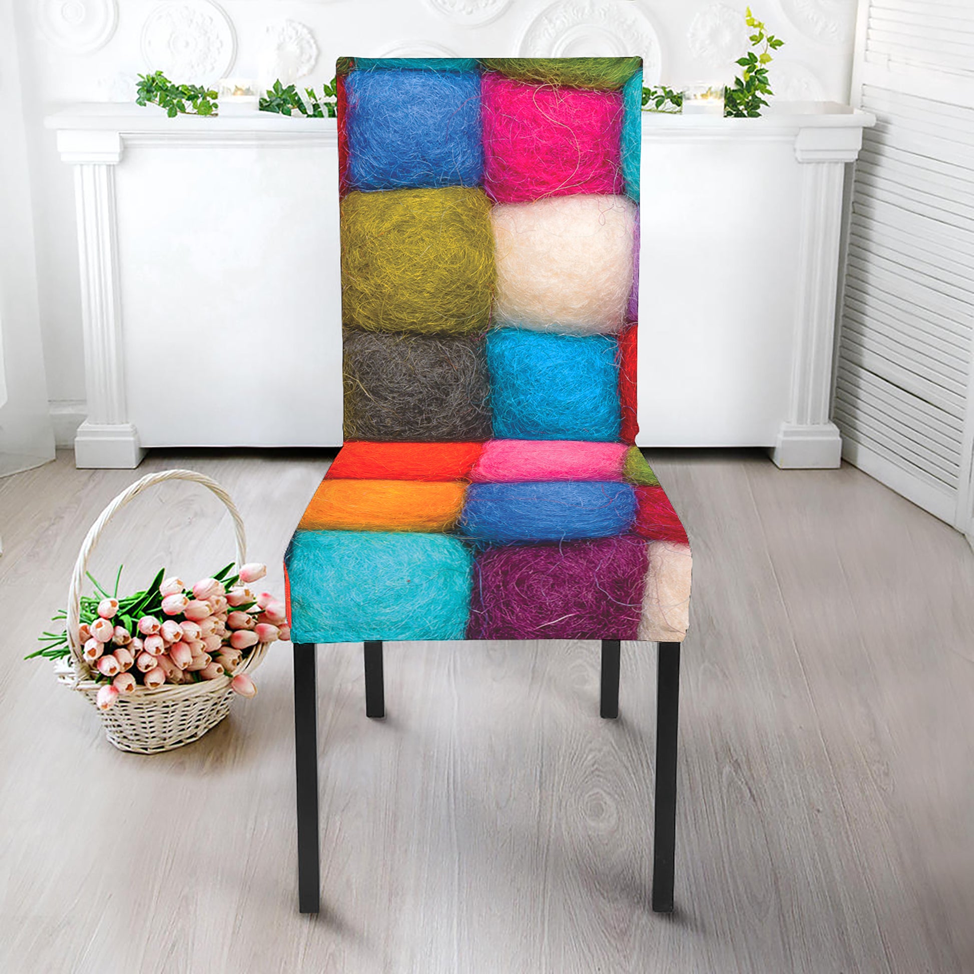 Colorful Yarn Balls Print Dining Chair Slipcover