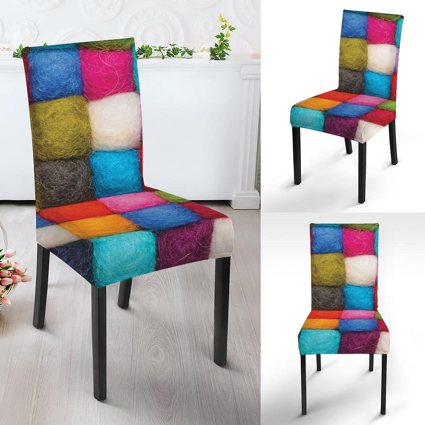 Colorful Yarn Balls Print Dining Chair Slipcover