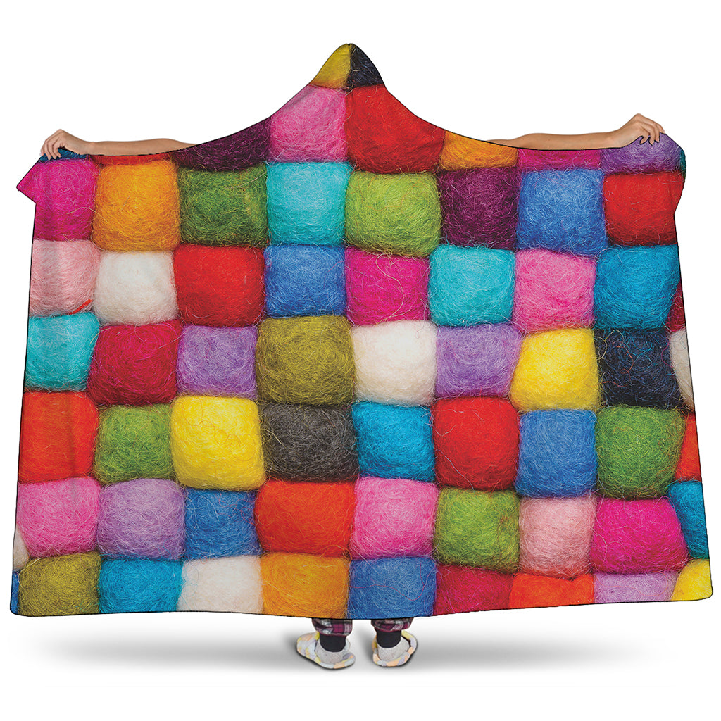 Colorful Yarn Balls Print Hooded Blanket