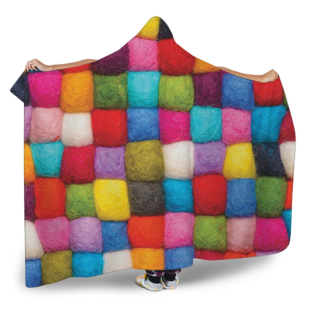 Colorful Yarn Balls Print Hooded Blanket