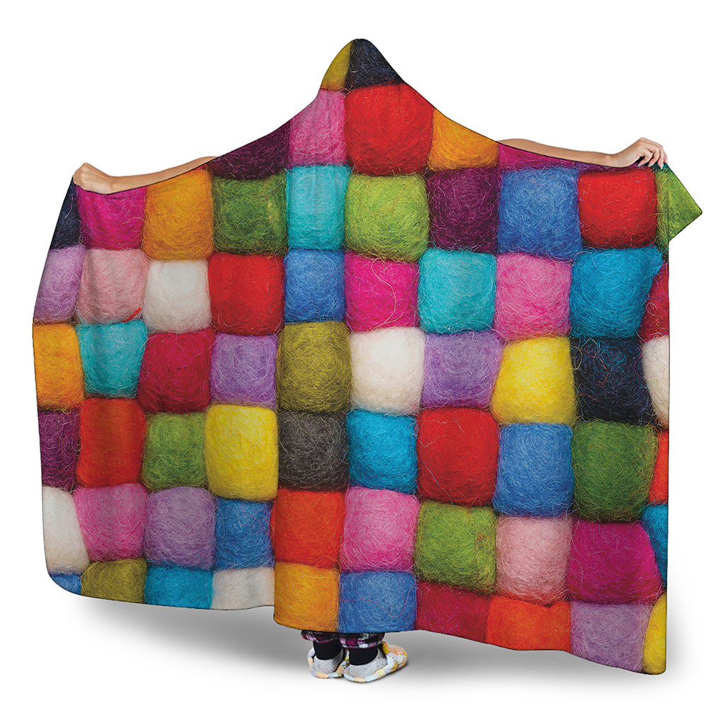 Colorful Yarn Balls Print Hooded Blanket