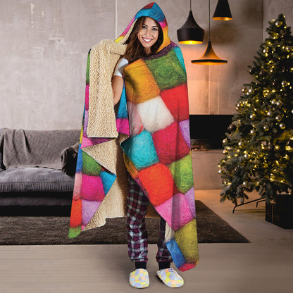 Colorful Yarn Balls Print Hooded Blanket