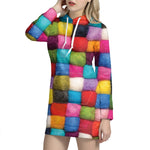 Colorful Yarn Balls Print Hoodie Dress