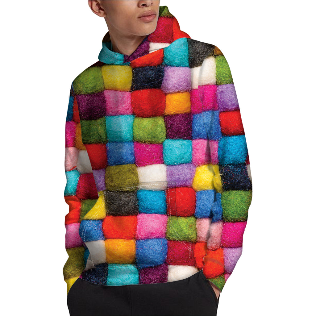 Colorful Yarn Balls Print Pullover Hoodie