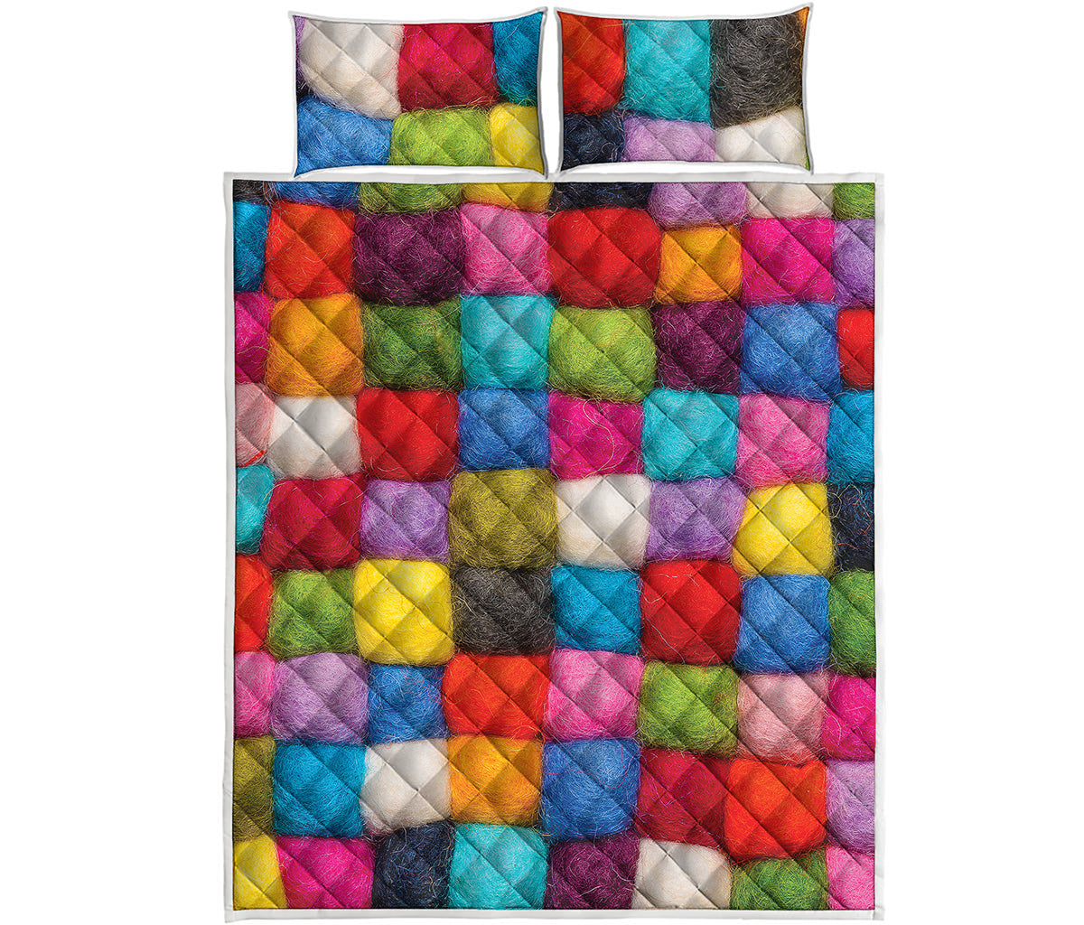 Colorful Yarn Balls Print Quilt Bed Set