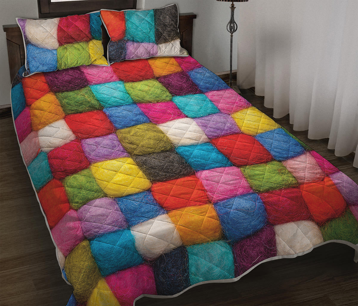 Colorful Yarn Balls Print Quilt Bed Set