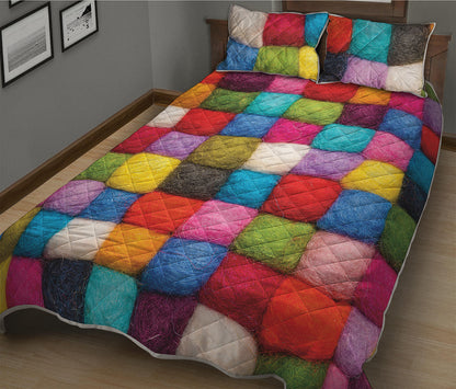 Colorful Yarn Balls Print Quilt Bed Set