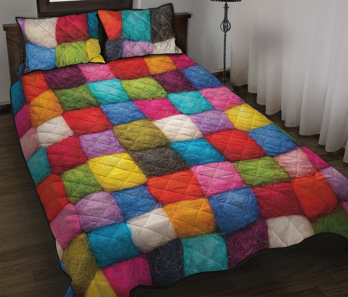Colorful Yarn Balls Print Quilt Bed Set