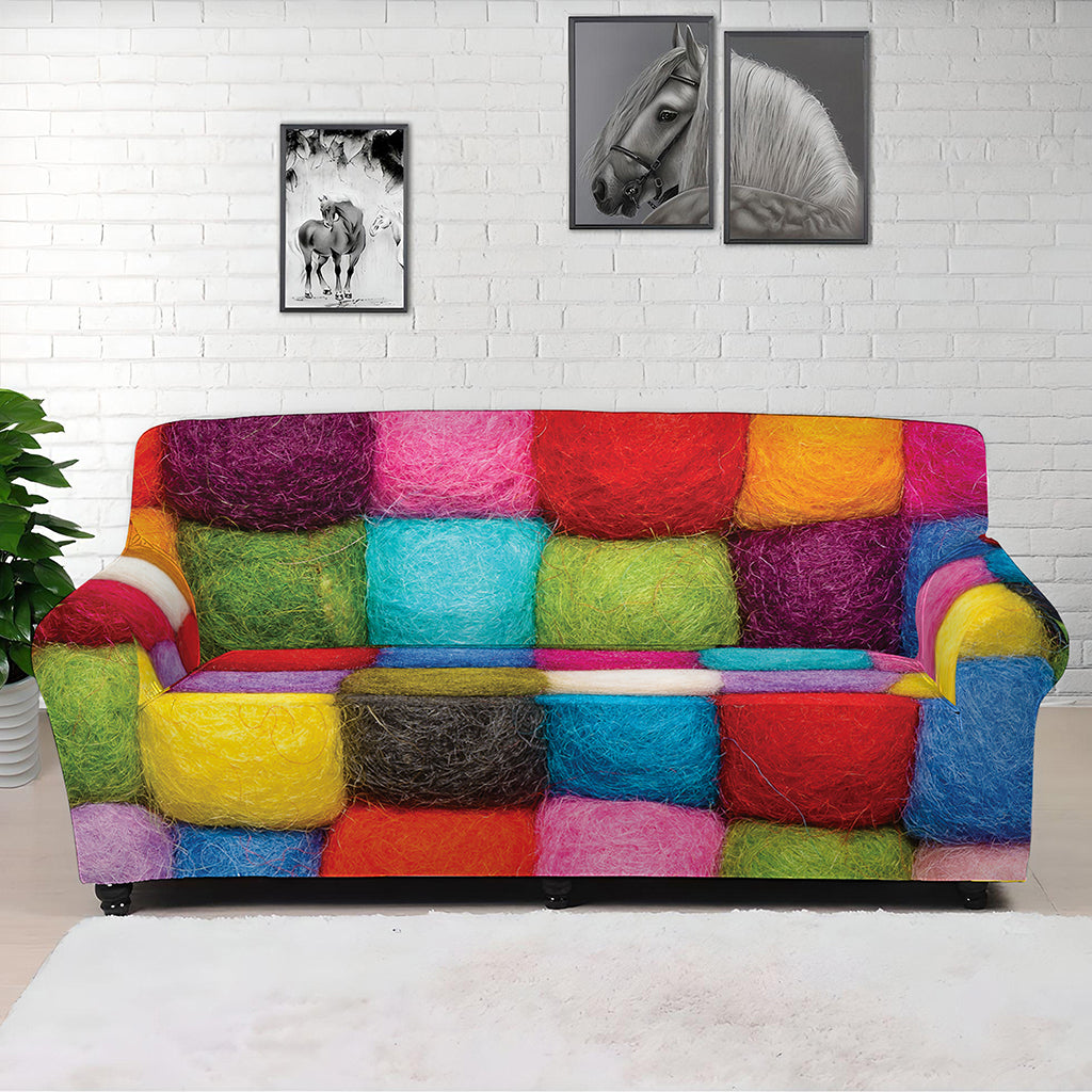 Colorful Yarn Balls Print Sofa Cover