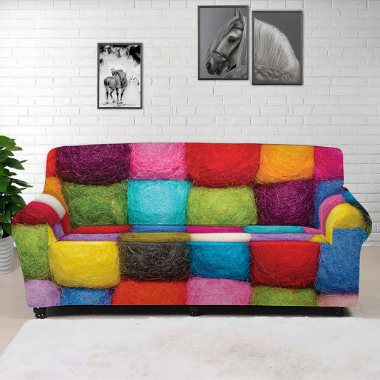 Colorful Yarn Balls Print Sofa Cover