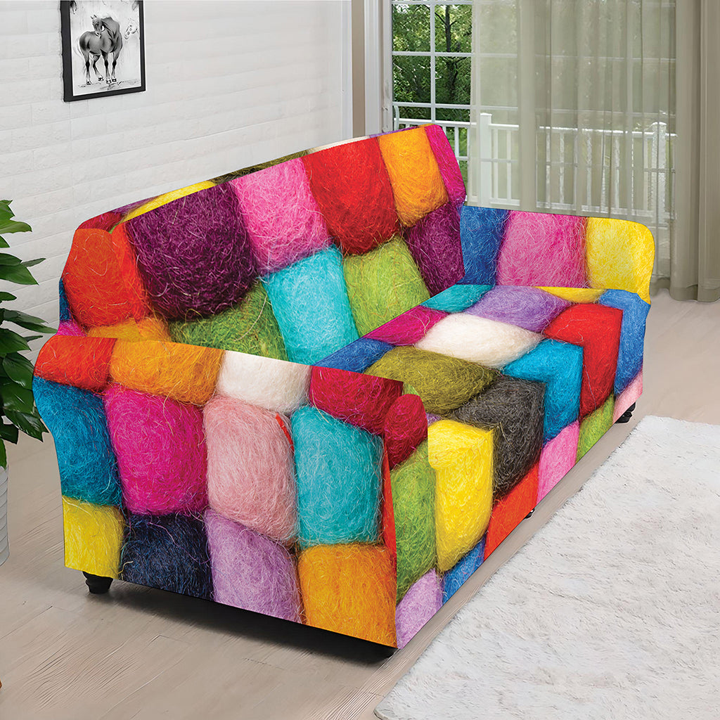 Colorful Yarn Balls Print Sofa Cover