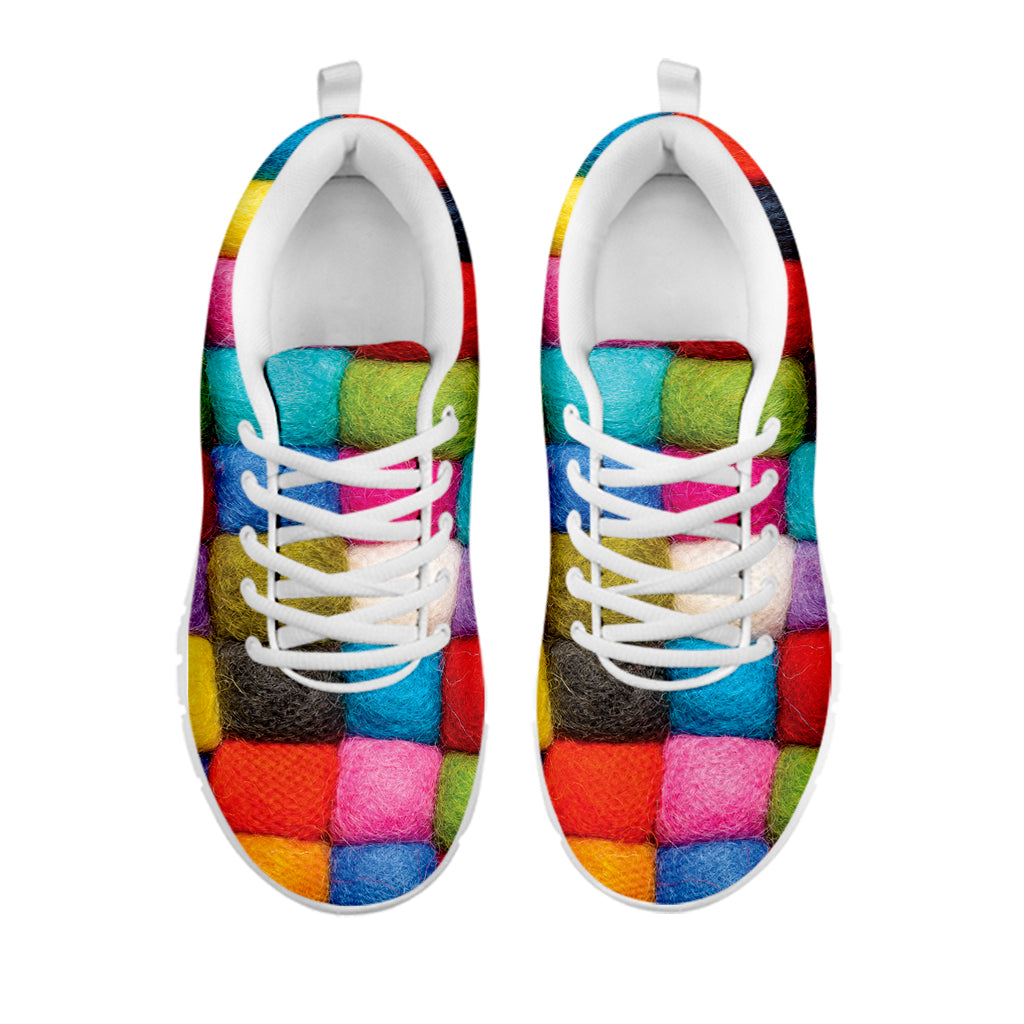 Colorful Yarn Balls Print White Sneakers