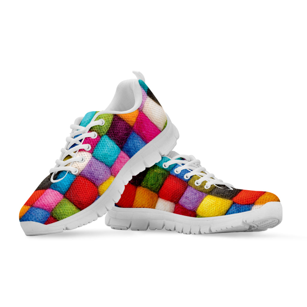 Colorful Yarn Balls Print White Sneakers