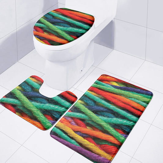 Colorful Yarn Print 3 Piece Bath Mat Set