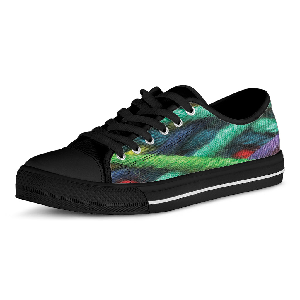Colorful Yarn Print Black Low Top Shoes