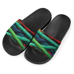 Colorful Yarn Print Black Slide Sandals