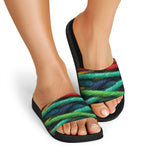 Colorful Yarn Print Black Slide Sandals