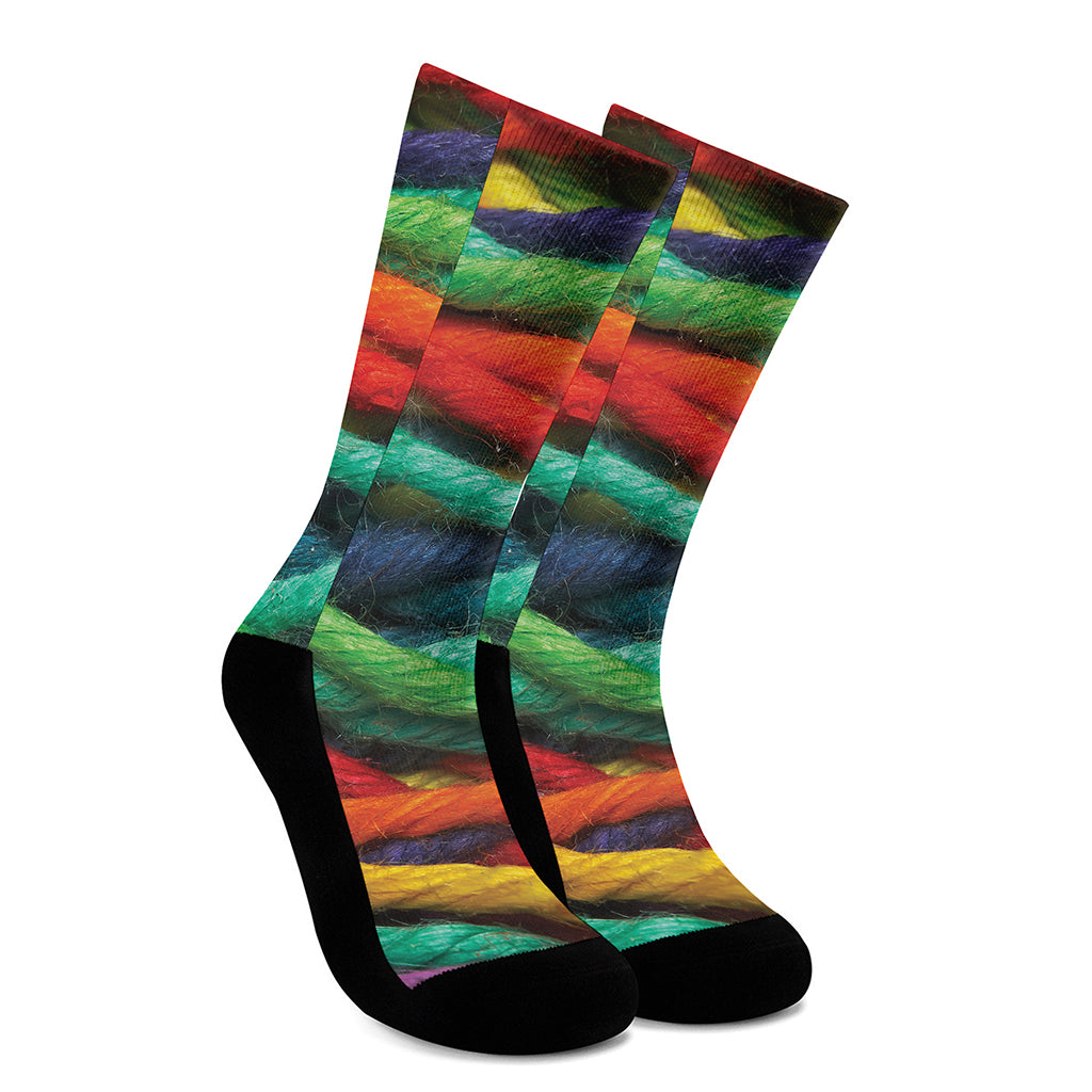 Colorful Yarn Print Crew Socks