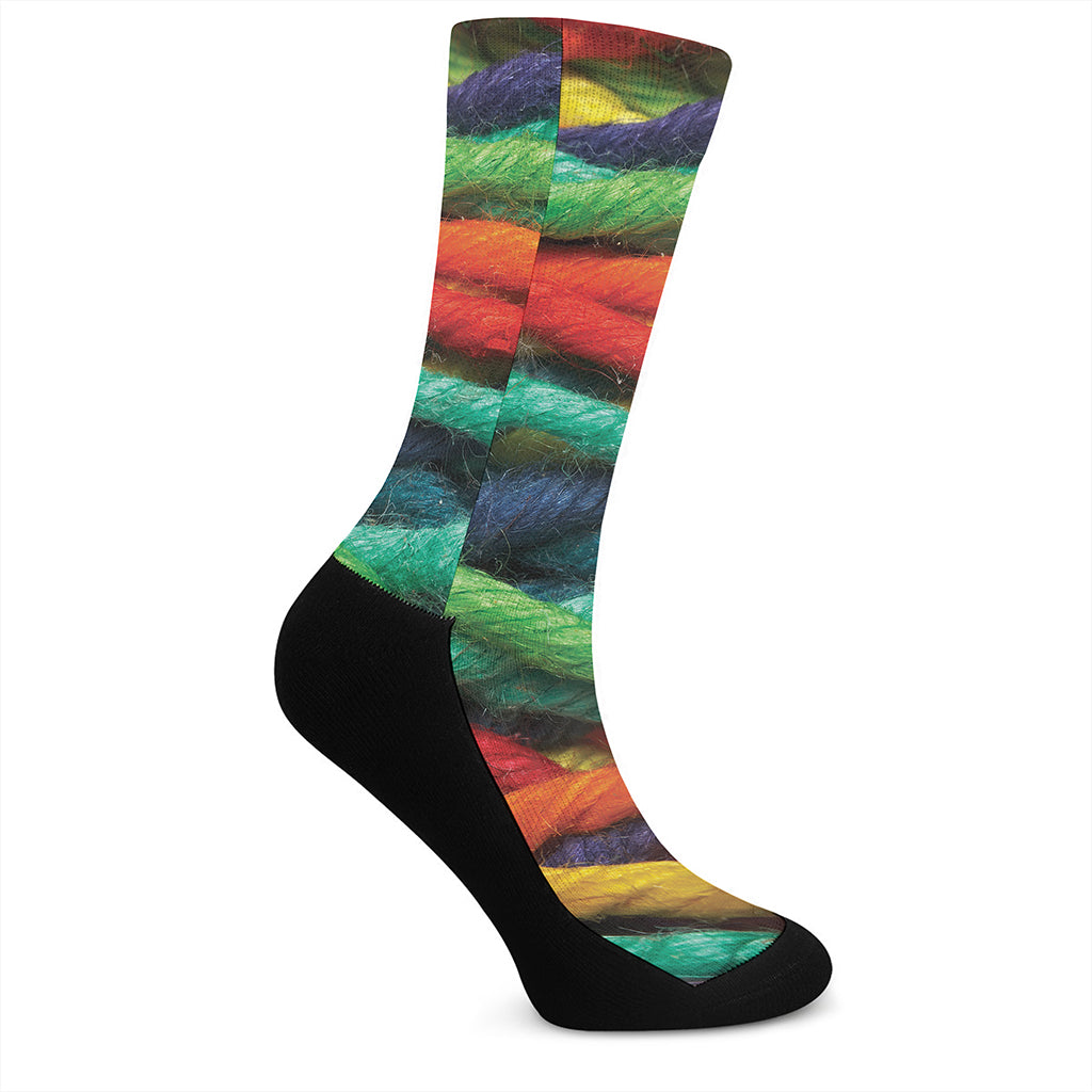 Colorful Yarn Print Crew Socks