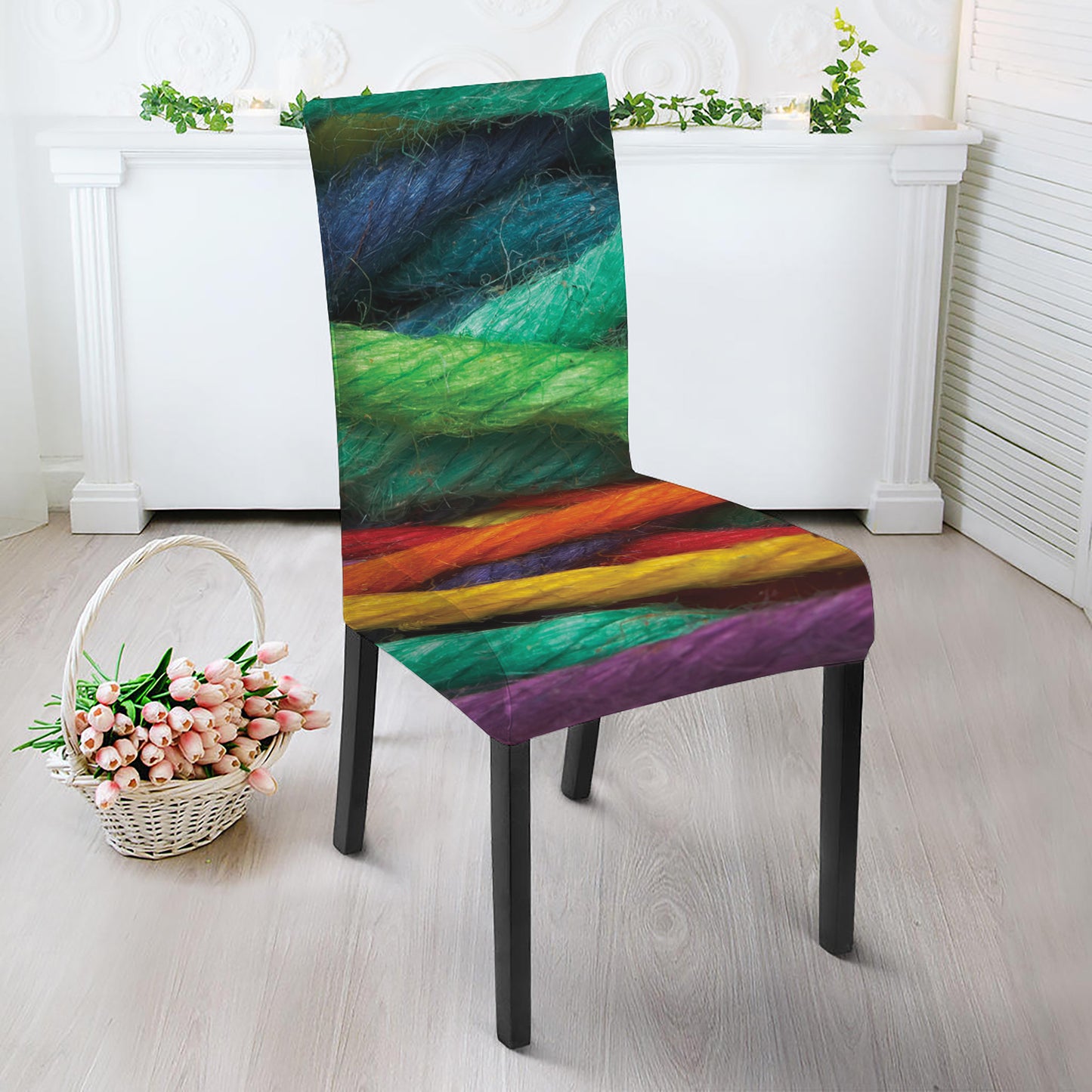 Colorful Yarn Print Dining Chair Slipcover