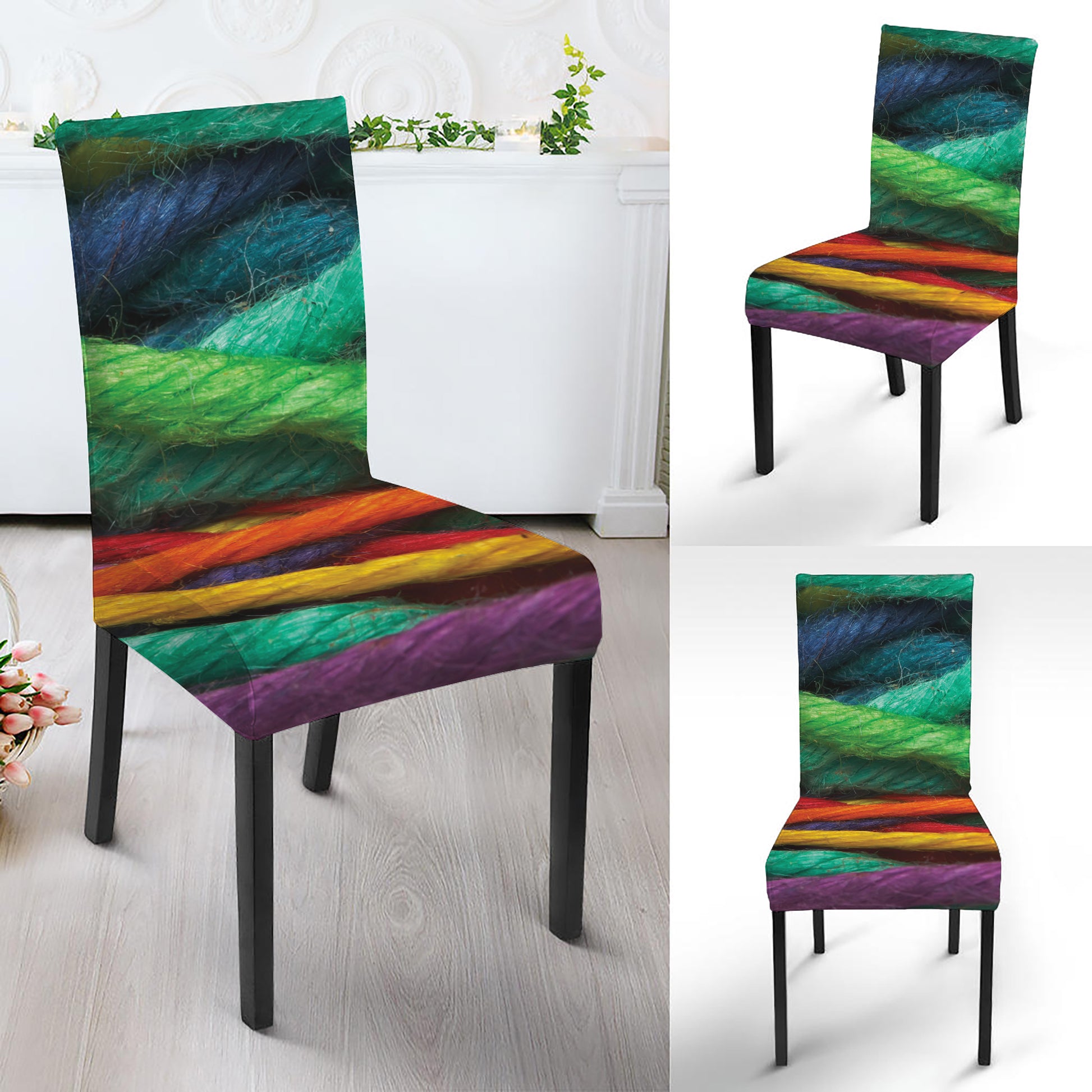 Colorful Yarn Print Dining Chair Slipcover