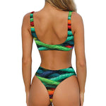 Colorful Yarn Print Front Bow Tie Bikini