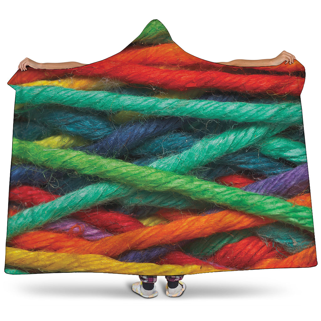 Colorful Yarn Print Hooded Blanket