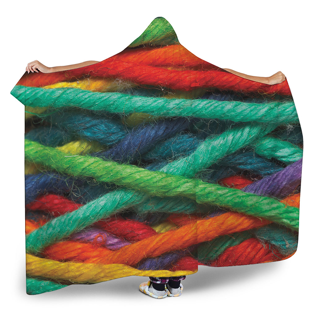 Colorful Yarn Print Hooded Blanket