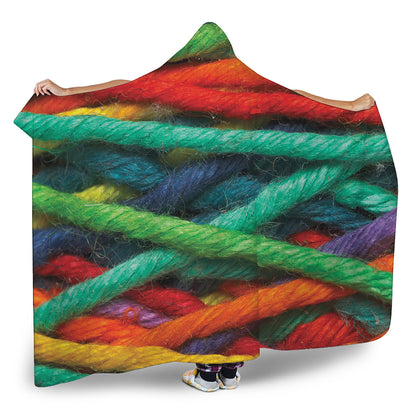 Colorful Yarn Print Hooded Blanket