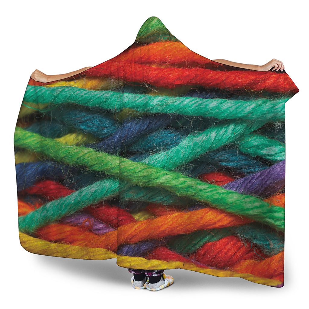 Colorful Yarn Print Hooded Blanket