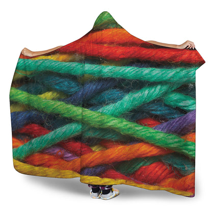 Colorful Yarn Print Hooded Blanket