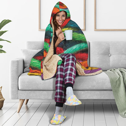 Colorful Yarn Print Hooded Blanket