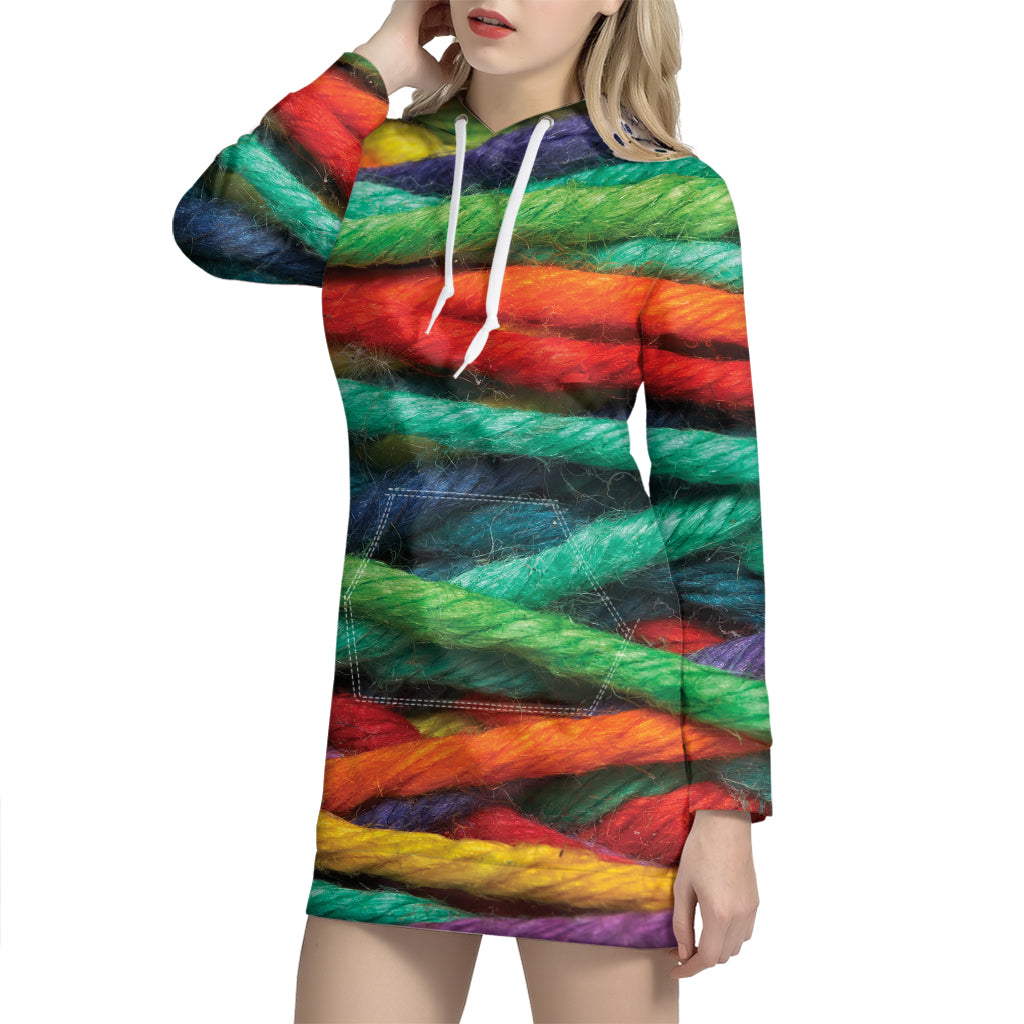 Colorful Yarn Print Hoodie Dress
