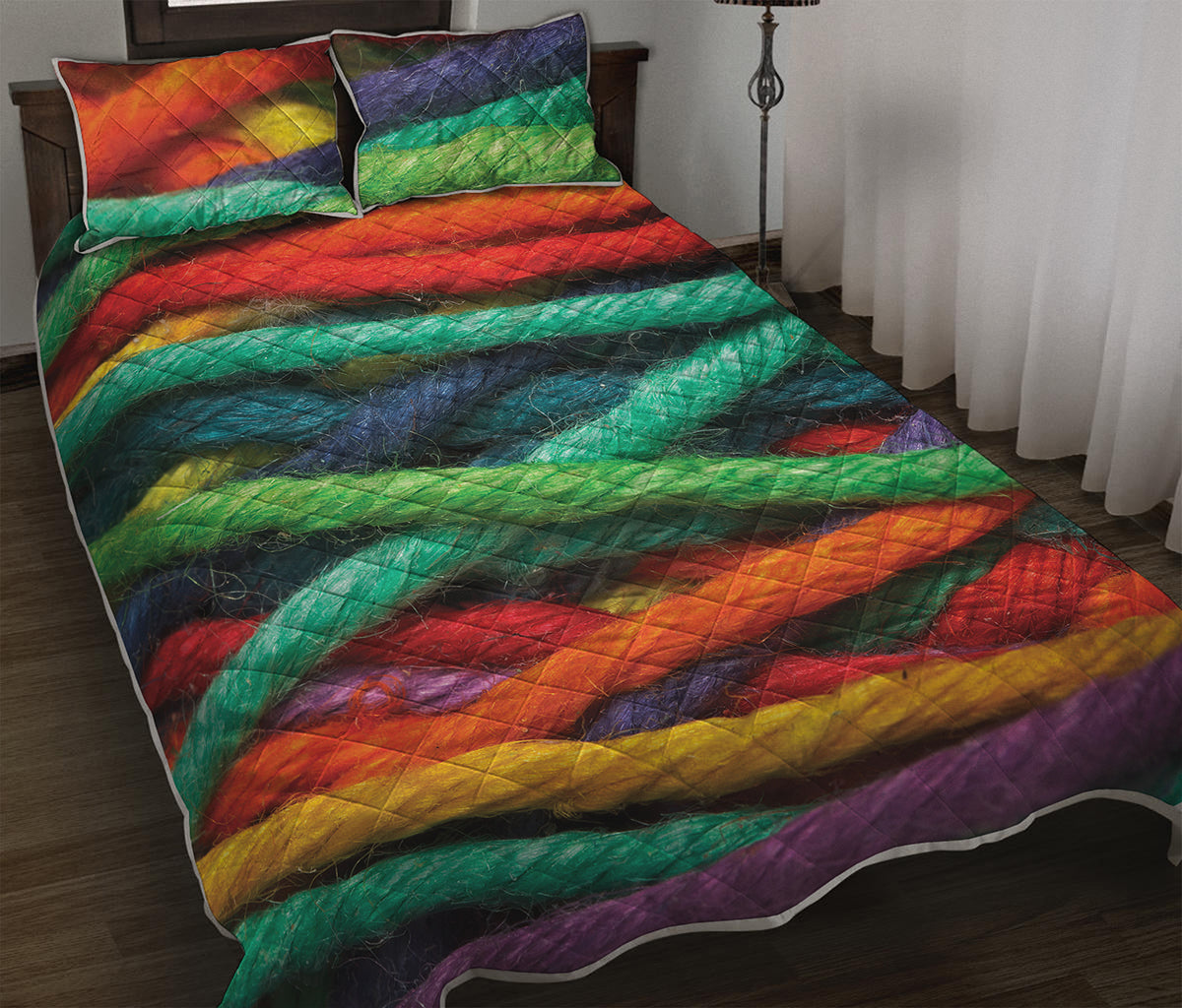 Colorful Yarn Print Quilt Bed Set