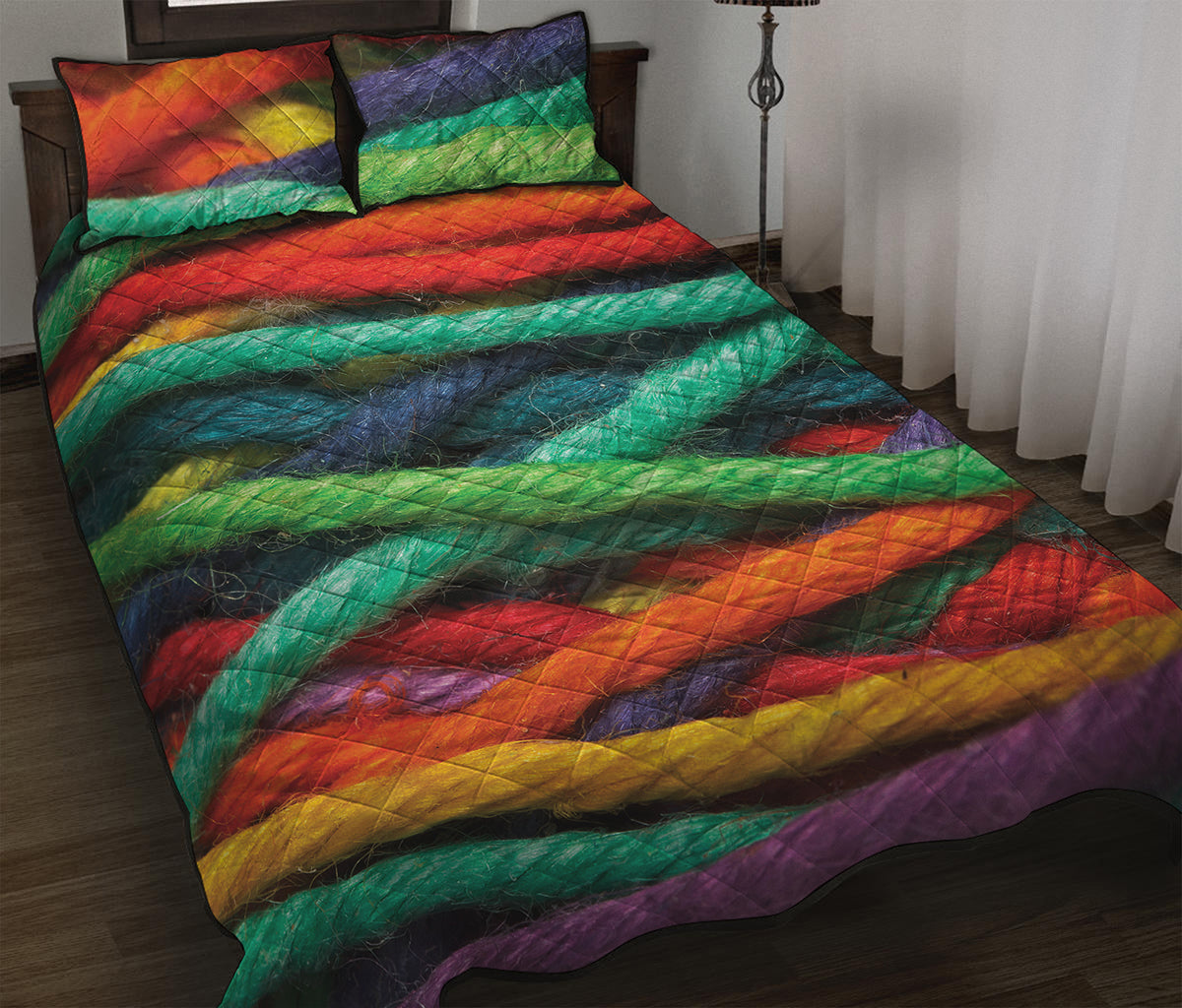Colorful Yarn Print Quilt Bed Set
