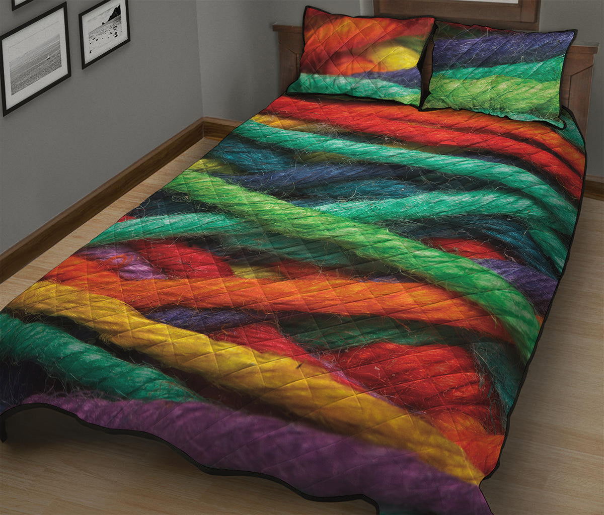 Colorful Yarn Print Quilt Bed Set