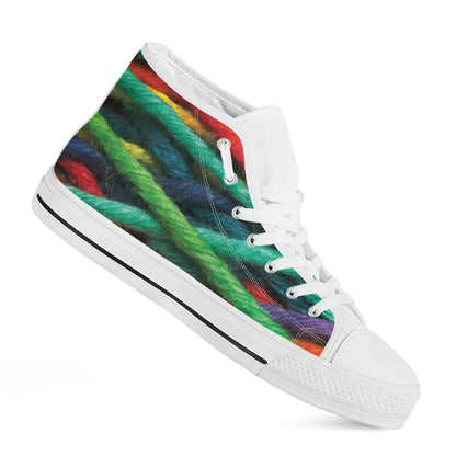 Colorful Yarn Print White High Top Shoes