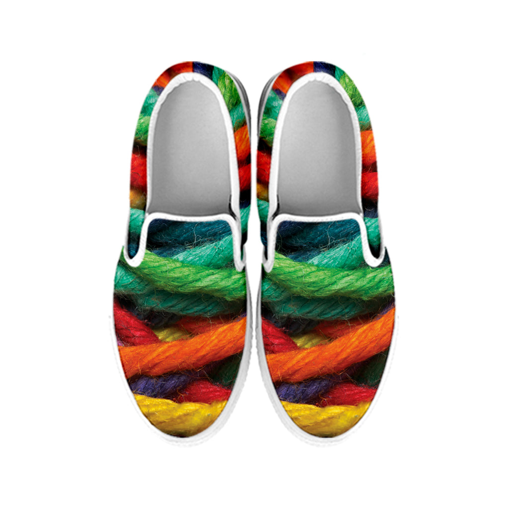 Colorful Yarn Print White Slip On Shoes
