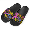 Colorful Zebra Leopard Pattern Print Black Slide Sandals