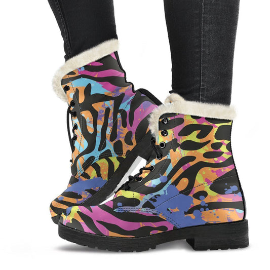 Colorful Zebra Leopard Pattern Print Comfy Boots GearFrost