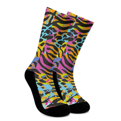 Colorful Zebra Leopard Pattern Print Crew Socks