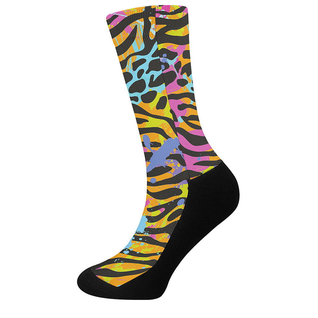 Colorful Zebra Leopard Pattern Print Crew Socks