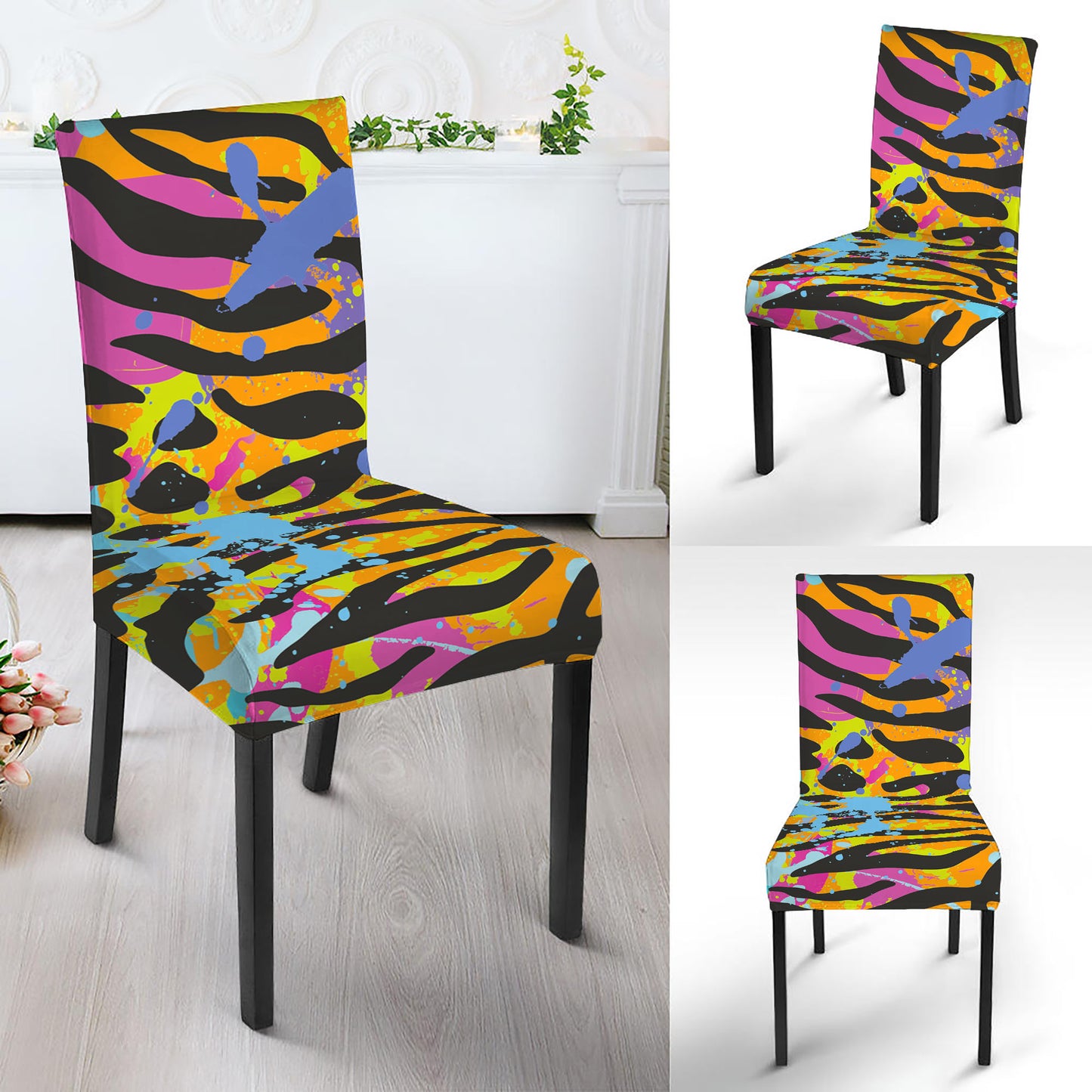 Colorful Zebra Leopard Pattern Print Dining Chair Slipcover