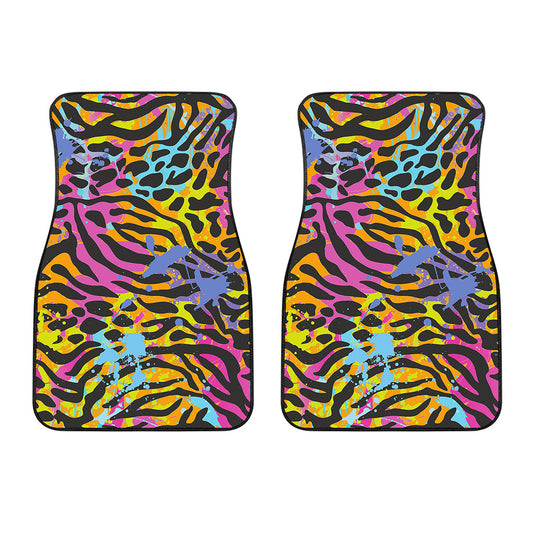 Colorful Zebra Leopard Pattern Print Front Car Floor Mats