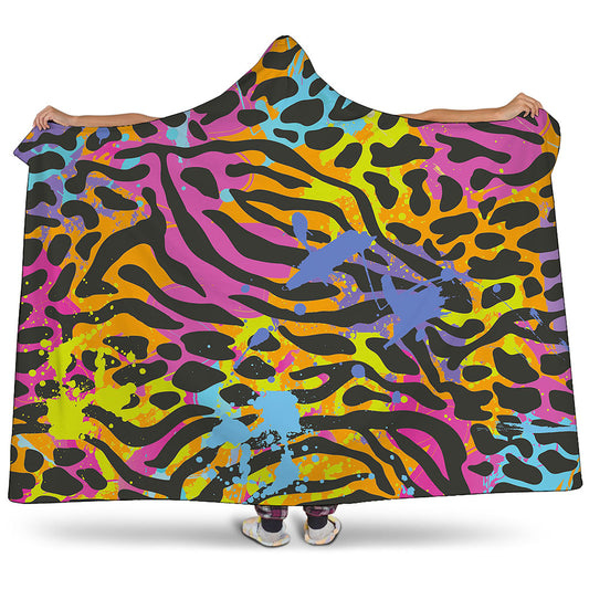 Colorful Zebra Leopard Pattern Print Hooded Blanket