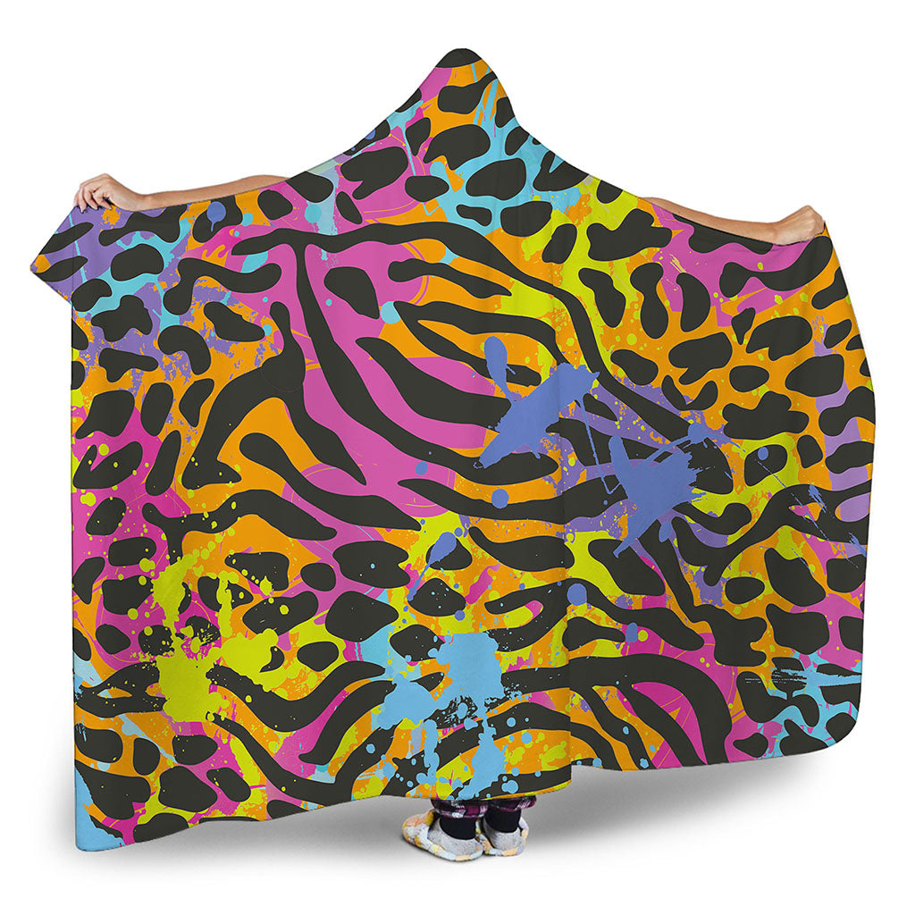 Colorful Zebra Leopard Pattern Print Hooded Blanket
