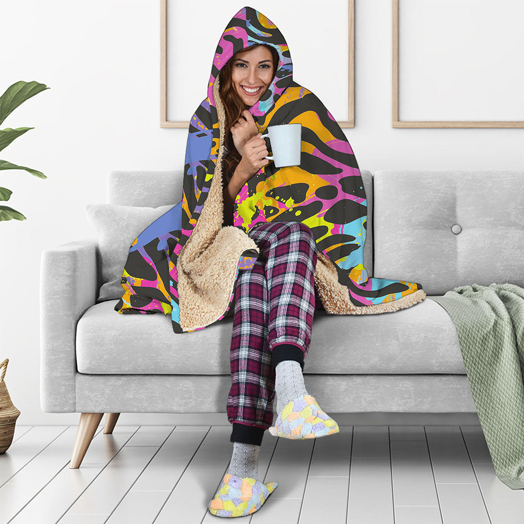 Colorful Zebra Leopard Pattern Print Hooded Blanket