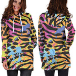 Colorful Zebra Leopard Pattern Print Hoodie Dress GearFrost