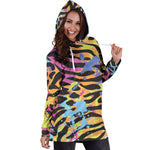 Colorful Zebra Leopard Pattern Print Hoodie Dress GearFrost